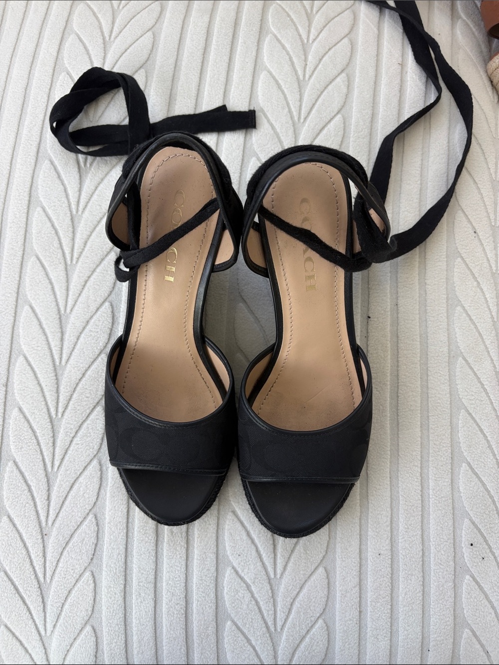 Coach Black Open-Toe Ankle Tie Heels